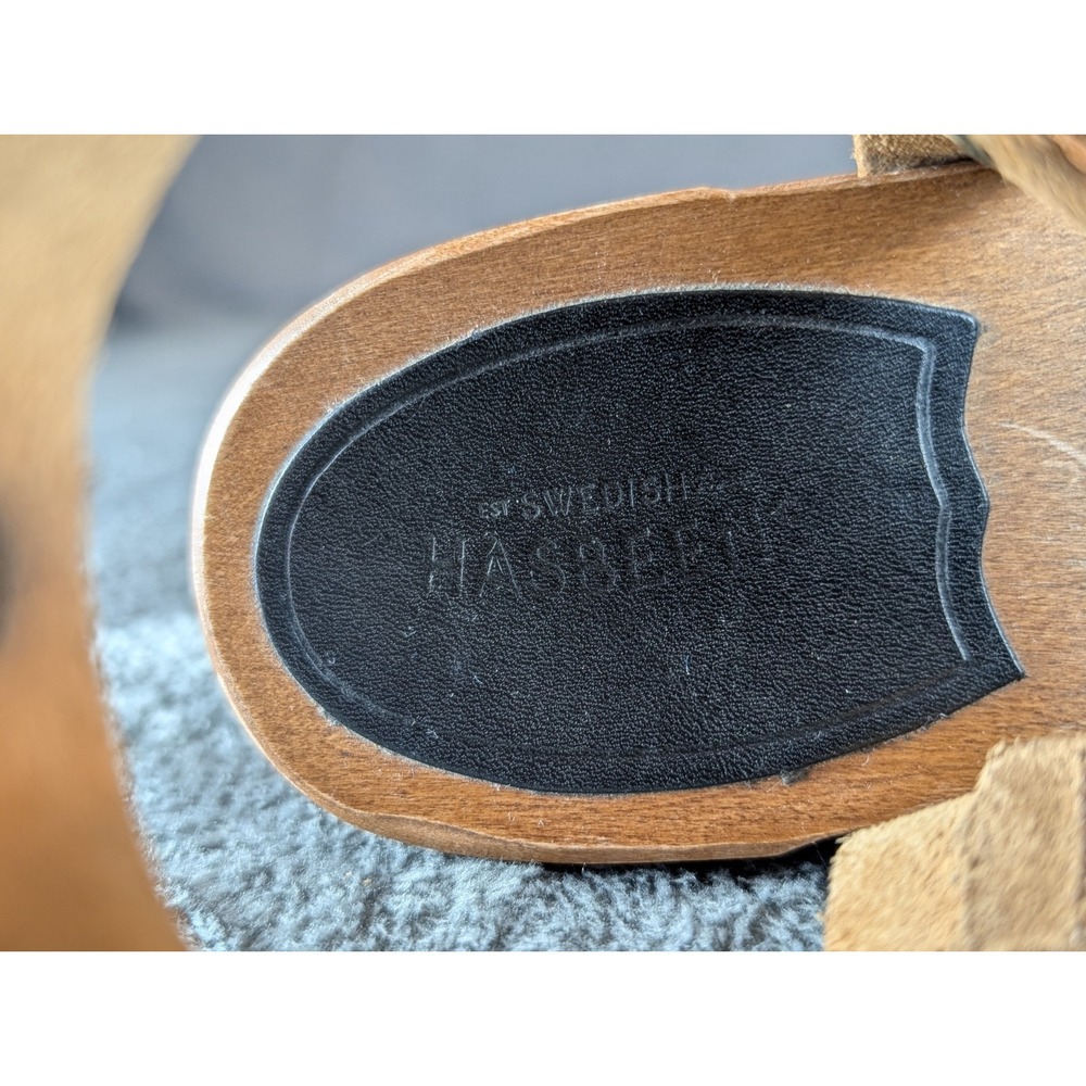 Swedish Hasbeens Sandal Wood Heel Boho Leather EU 40 Gladiator Handmade Spring - Picture 3 of 16